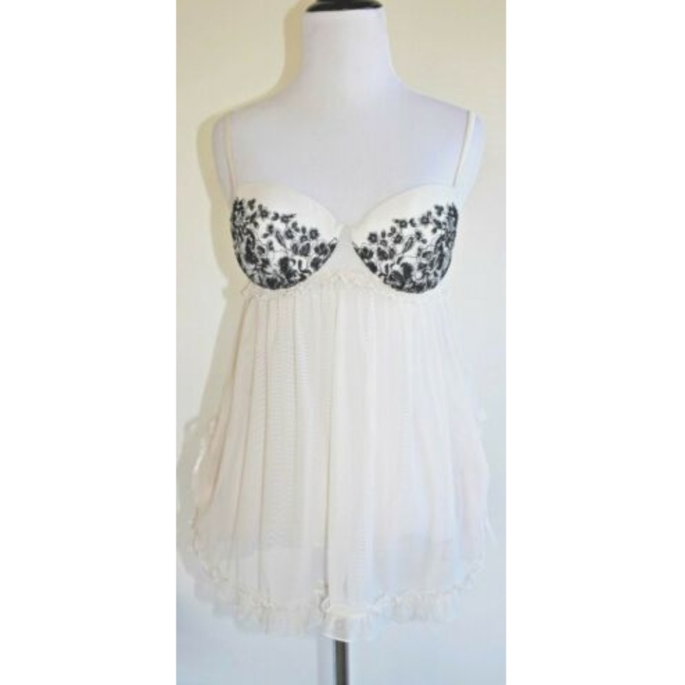 Victorias Secret Ivory Black Embroidered Babydoll